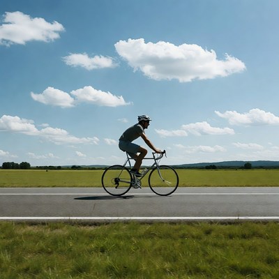 Man cycling on road in countryside