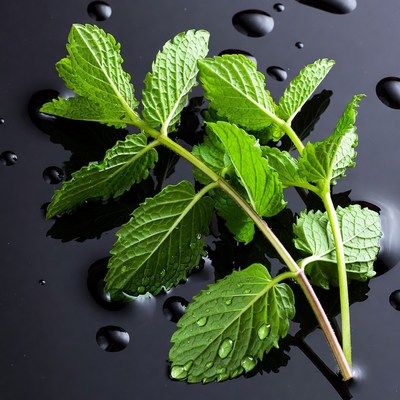 Fresh Mint Leaves on Black Background