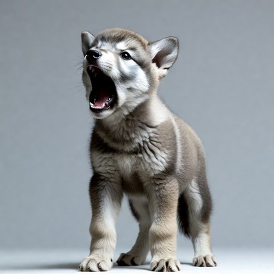 Alaskan Malamute puppy yawning