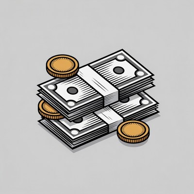 Stack of Cash and Gold Coins