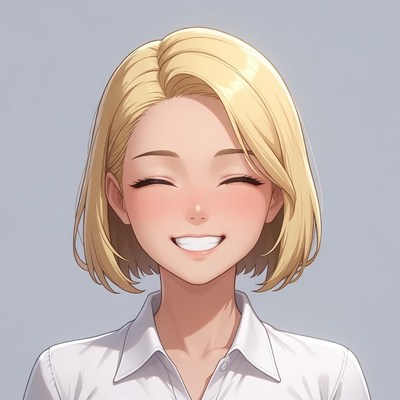 Blushing anime girl smiling happily