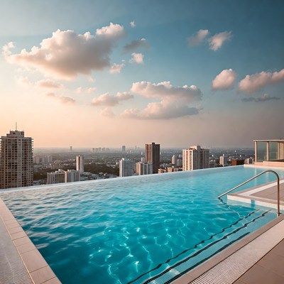 Infinity Pool Over City Skyline