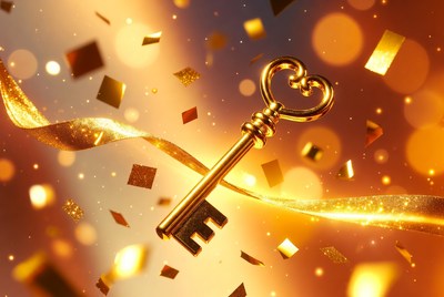 Golden Heart Key with Confetti