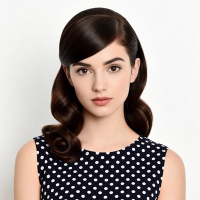 Woman with brunette side-parted waves