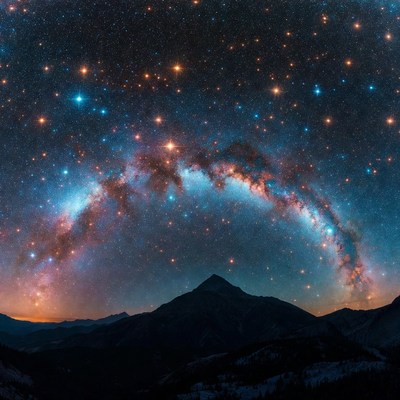 Milky Way over snowy mountains