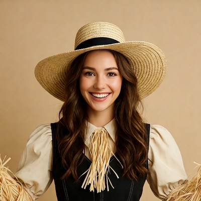 Woman smiling in straw hat and vest