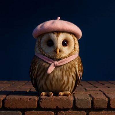 Owl wearing pink beret