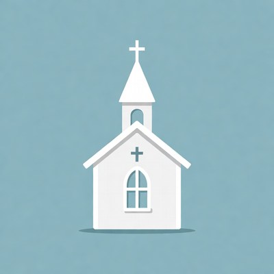 White Church with Cross Illustration