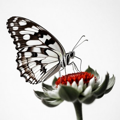 White butterfly on red flower