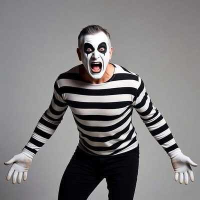 Man in mime makeup screaming