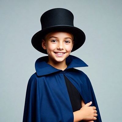 Boy in magician costume with top hat