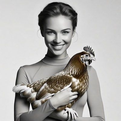 Woman holding chicken