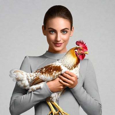 Woman holding rooster