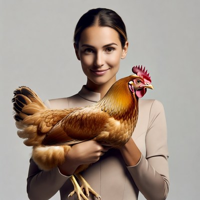 Woman holding brown chicken