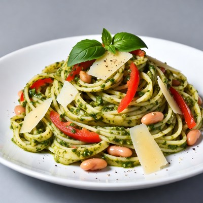 Pesto Pasta with Beans and Peppers