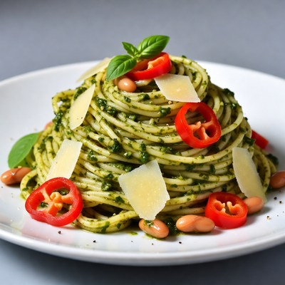 Pesto Pasta with Chili Peppers