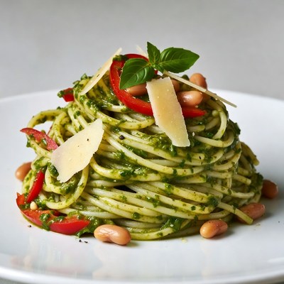 Pesto Pasta with Beans and Red Peppers