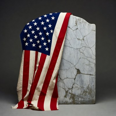 American Flag Draped on Tombstone