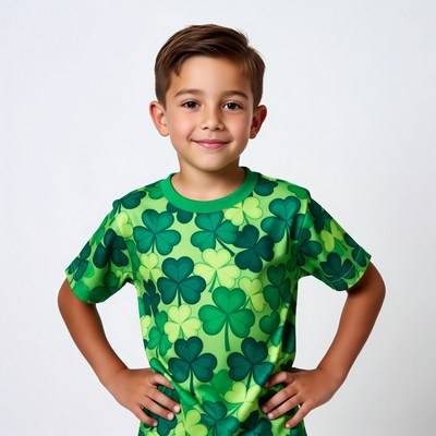 Boy in shamrock green t-shirt