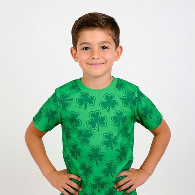 Boy in shamrock green t-shirt
