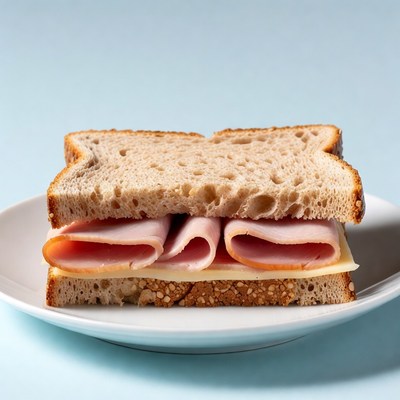 Ham Sandwich on White Plate