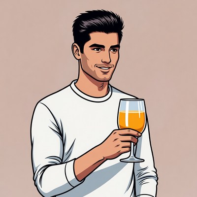 Man holding orange juice glass