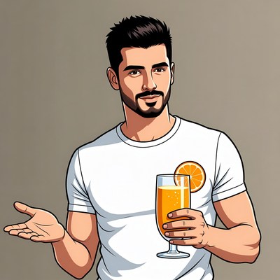 Man holding orange juice glass