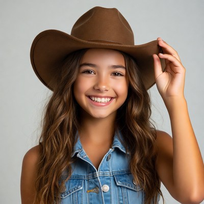 Girl smiling in brown cowboy hat