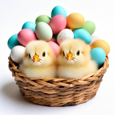 Two Chicks in Easter Egg Basket
