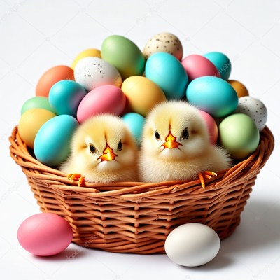 Two Chicks in Easter Egg Basket