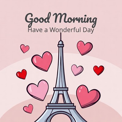 Good Morning Eiffel Tower Hearts