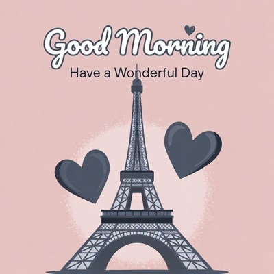 Good Morning Eiffel Tower Hearts