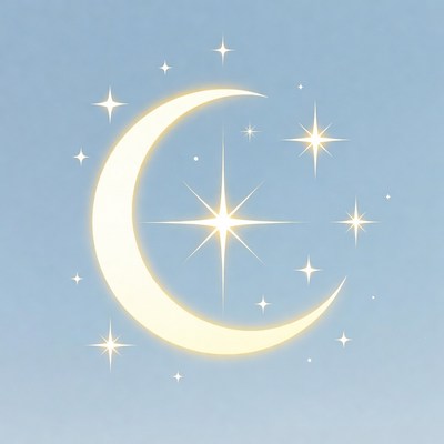 Glowing Crescent Moon with Stars