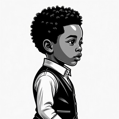 African-American boy in vest profile