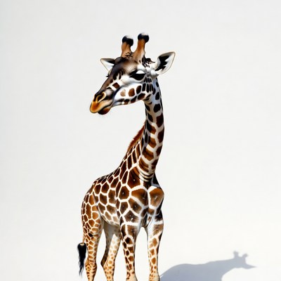 Giraffe standing on white background