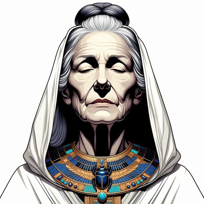 Elderly Egyptian woman with scarab necklace