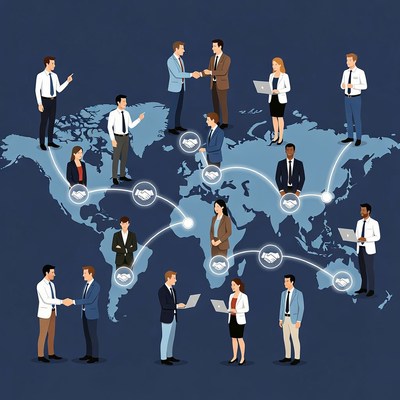 Business Professionals Networking on World Map