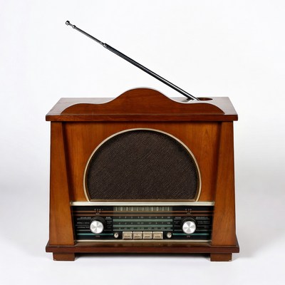 Vintage Wooden Radio with Antenna