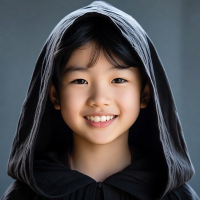 Asian girl smiling in black hood