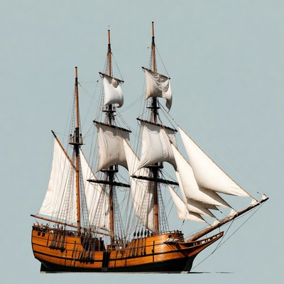 Sailing Ship with White Sails