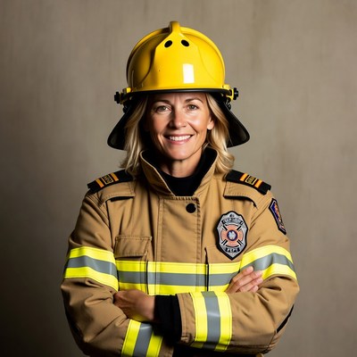 Female firefighter smiling with arms crossed