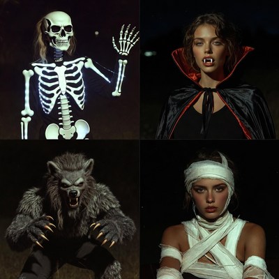 Halloween Monsters and Woman Costumes