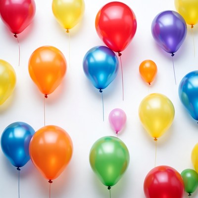 Colorful Balloons Floating on White Background