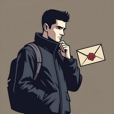 Young man pondering sealed letter