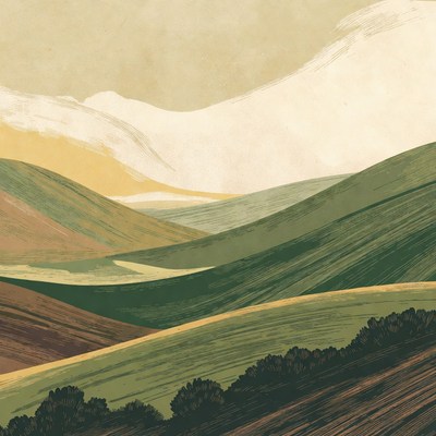 Colorful Layered Hills Landscape Illustration
