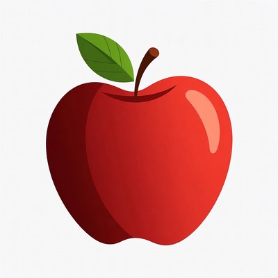 Red Apple with Green Leaf