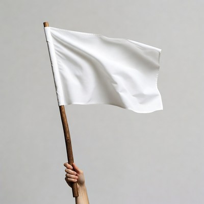 Woman holding white flag on pole