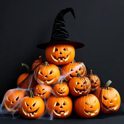 Jack-o'-lanterns with Witch Hat
