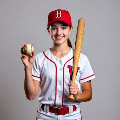 Girl holding baseball bat and ball