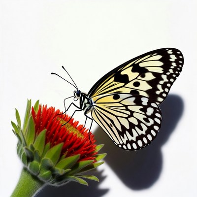 White Butterfly on Red Flower